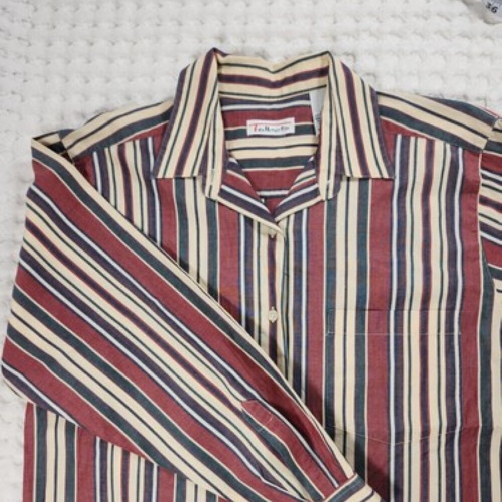 Vintage Women’s Size Small Silk Striped Button Up Long Sleeve Shirt
